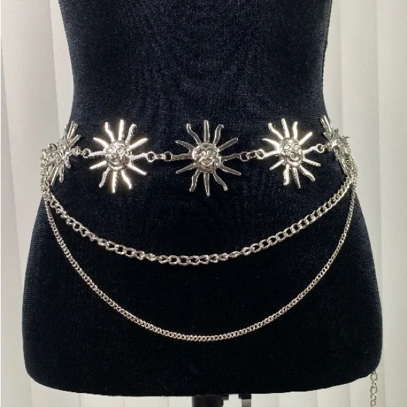 Silver Metal Layered Chain Statement Belt Amazon.com: Silver Chain Belt for Women Multilayer Link  main image 4